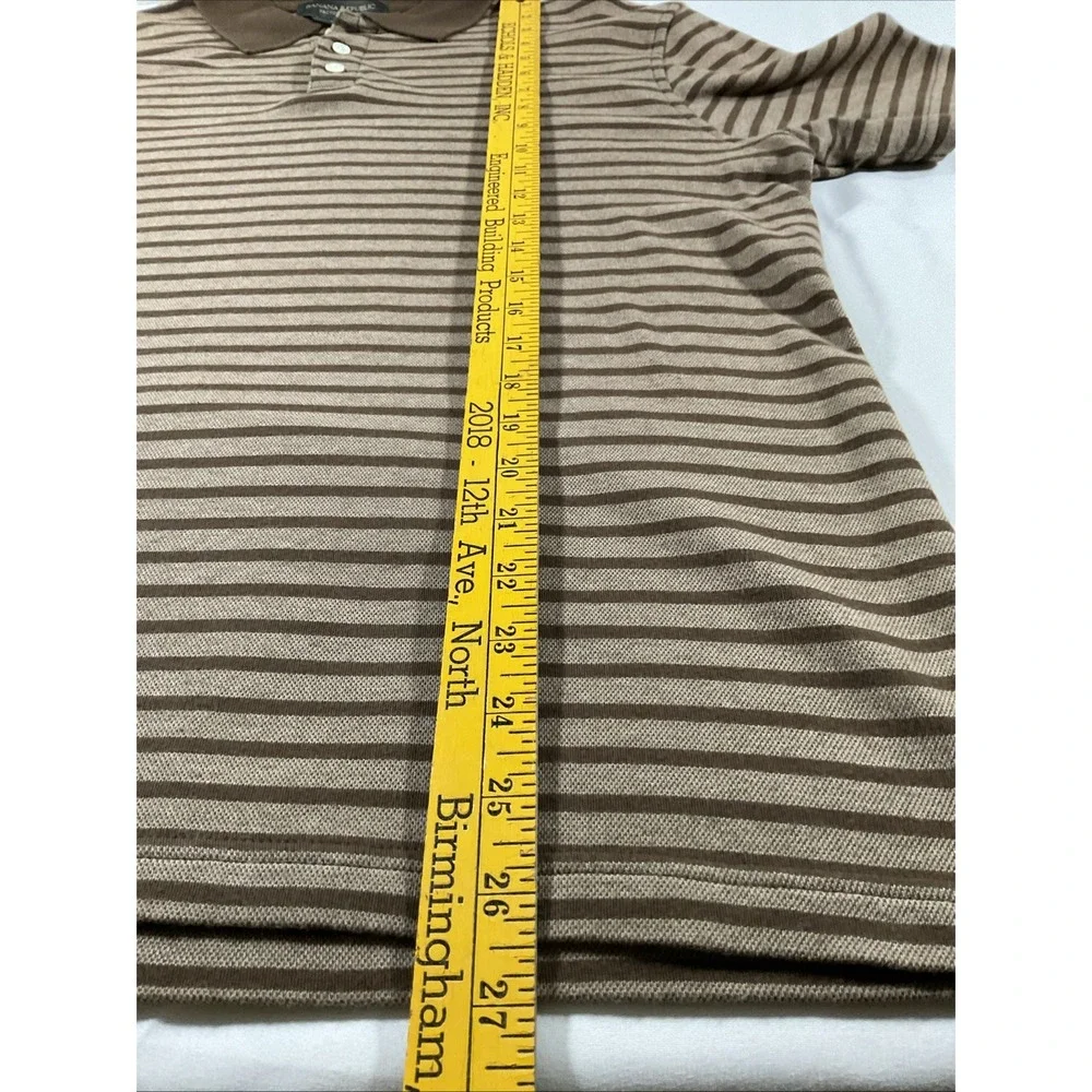 Banana Republic Men's Large Short Sleeve Varsity Polo Shirt Brown Striped.  E33‎